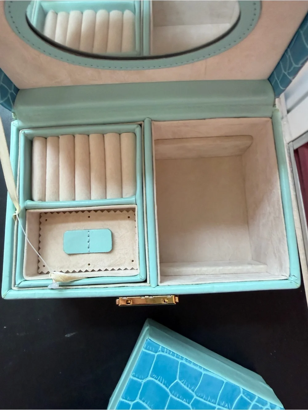 Blue Crocodile Embossed Jewelry Case Travel Box